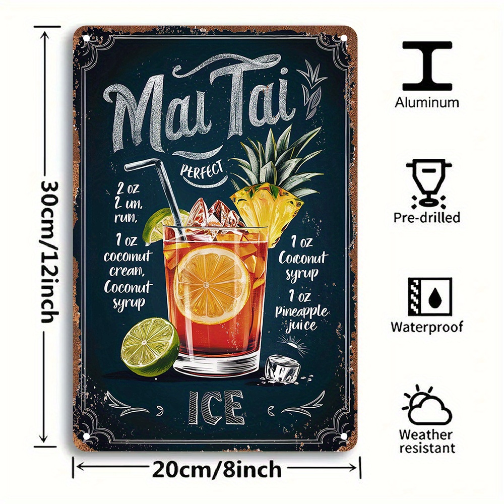 1pc Vintage Mai Tai Recipe Ing - огляд і ціна Home Bar Lounge